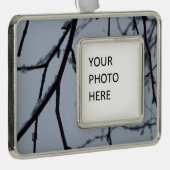 氷の枝冬の自然写真 シルバープレートフレームオーナメント (右)