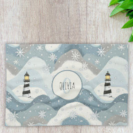 氷の波とコージーライトハウス冬航海の キッチンタオル