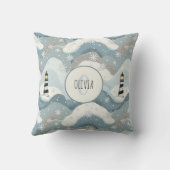 氷の波とライトハウス冬のモノグラム航海の クッション (裏面)