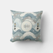 氷の波とライトハウス冬のモノグラム航海の クッション (正面)