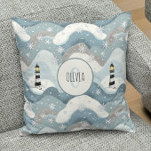 氷の波とライトハウス冬のモノグラム航海の クッション