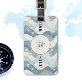 氷の波とライトハウス冬のモノグラム航海の ラゲッジタグ