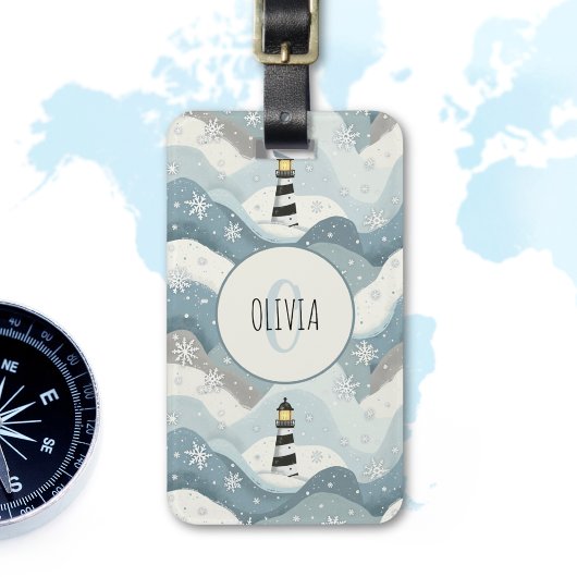 氷の波とライトハウス冬のモノグラム航海の ラゲッジタグ