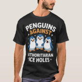 氷の穴にペンギンを押し付ける Tシャツ (正面)