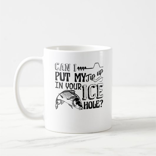 氷の穴のマグの上の氷の魚釣りの先端 コーヒーマグカップ (左)