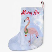 氷の背景とクリスマスフラミンゴ スモールクリスマスストッキング (裏面)