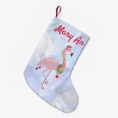 氷の背景とクリスマスフラミンゴ スモールクリスマスストッキング (正面 (吊り時))