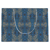 氷の花、青と灰色の花のパターン、素朴 ラージペーパーバッグ (正面)