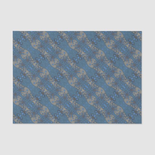 氷の花、青と灰色の花のパターン、素朴 薄葉紙 (正面)