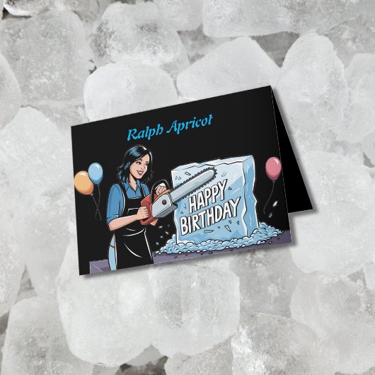 氷の誕生日にチェーンソーで彫る カード