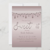 氷の赤面バラ金ゴールドピンクドリップスウィート16 16 招待状 (正面)