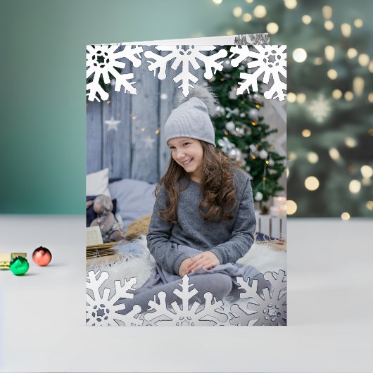 氷の雪の結晶のカスタム写真 箔シーズンカード (クリスマスインサイチュ2)