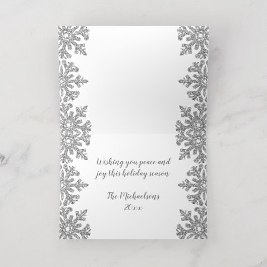 氷の雪の結晶カスタム写真クリスマス 箔シーズンカード (内側レイダウン)