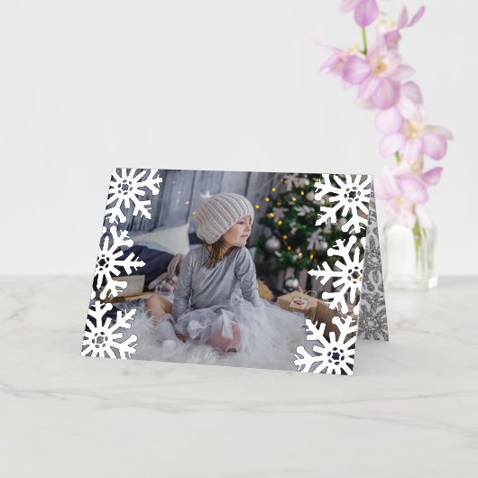 氷の雪の結晶カスタム写真クリスマス 箔シーズンカード (蘭)