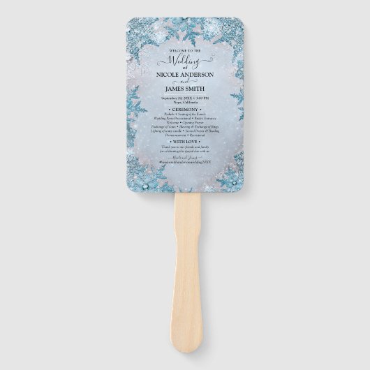 氷の霜の雪の結晶の冬の不思議の国のウェディング ハンドファン (正面)