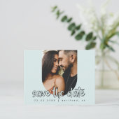 氷の青いカップル写真 現代の結婚発表 案内ポストカード (スタンド正面)