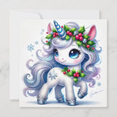 氷の青いディテールが付いた雪の結晶のユニコーン シーズンカード (正面)