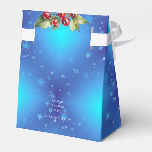 氷の青い白い星パインコーンレッドベリーギフト フェイバーボックス (裏面サイド)