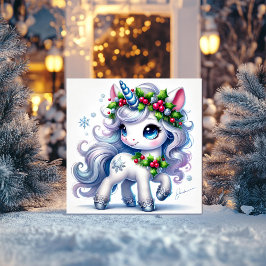 氷の青い詳細を持つ雪のユニコーン シーズンカード