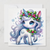 氷の青い詳細を持つ雪のユニコーン シーズンカード (正面)