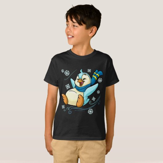 氷を渡って滑っている青いブルース Tシャツ (正面フル)