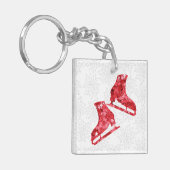 氷スケートで滑るのキーチェーン-スケートする赤い生まれ星のスケート キーホルダー (正面左)