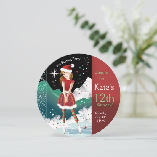氷スケートで滑るの女の子の12歳の誕生日パーティー 招待状 (スタンド正面)