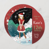 氷スケートで滑るの女の子の12歳の誕生日パーティー 招待状 (正面/裏面)