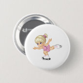 氷スケートで滑るガール 缶バッジ (正面&裏面)