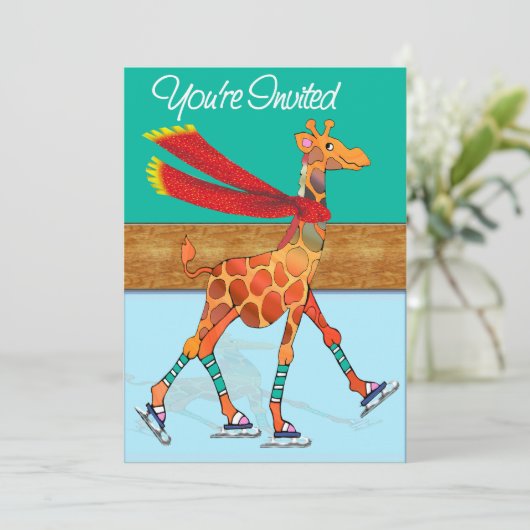 氷スケートで滑るキリンとスカーフ 招待状 (スタンド正面)