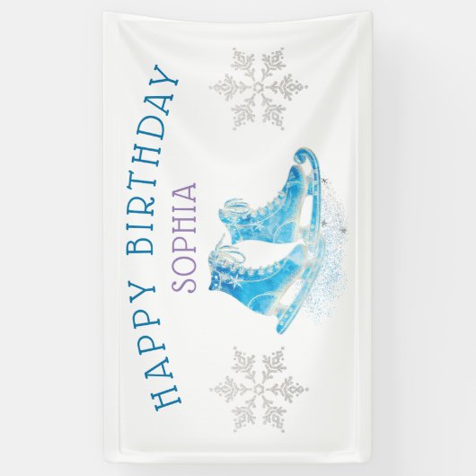 氷スケートで滑るハッピーバースデー パーソナライズされた 横断幕 (縦)