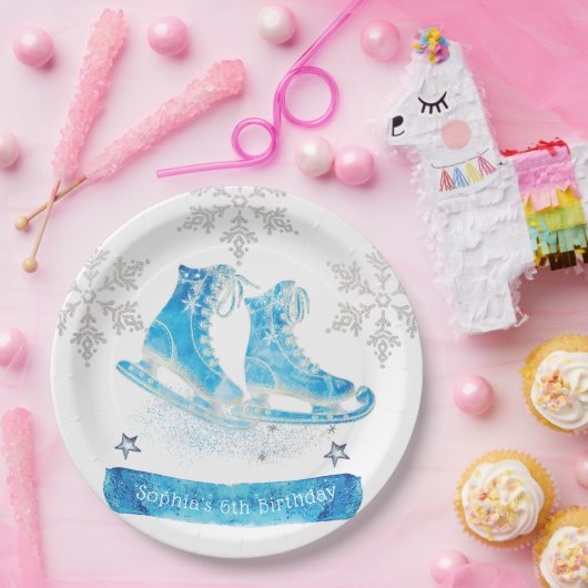 氷スケートで滑るパーソナライズされた誕生日 ペーパープレート (パーティー)
