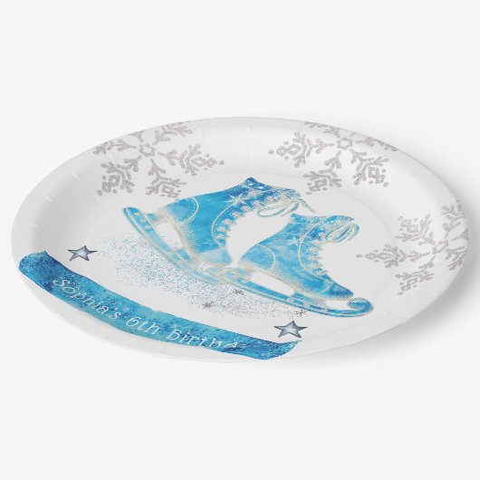 氷スケートで滑るパーソナライズされた誕生日 ペーパープレート (アングル)