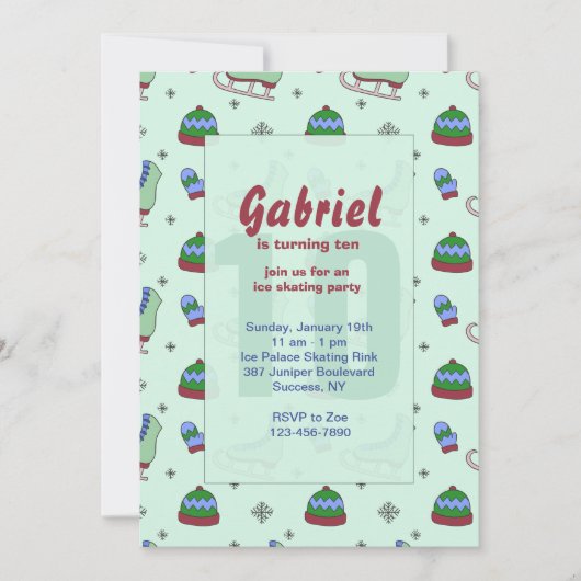 氷スケートで滑るパーティの招待状 招待状 (正面)