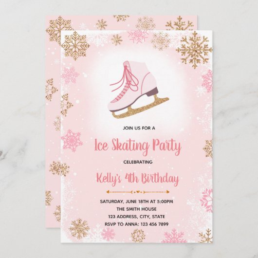 氷スケートで滑るパーティの招待状 招待状 (正面/裏面)