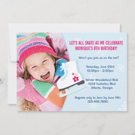 氷スケートで滑るパーティー写真招待状 招待状 (正面)