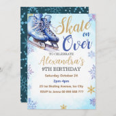 氷スケートで滑るパーティー誕生日冬パーティー 招待状 (正面/裏面)
