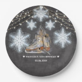 氷スケートで滑るパーティー パーソナライズされた ペーパープレート (正面)