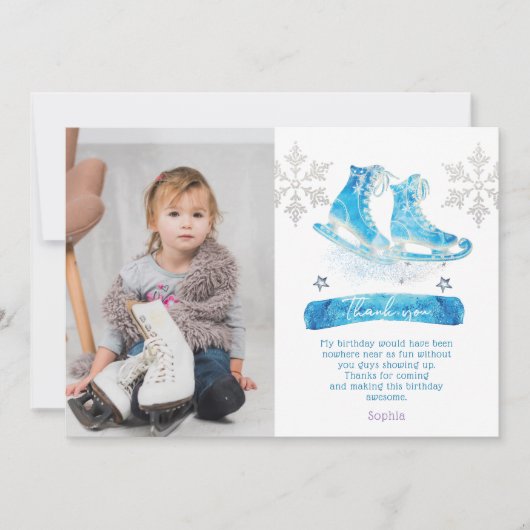 氷スケートで滑るフォト誕生日サンキューカード サンキューカード (正面)