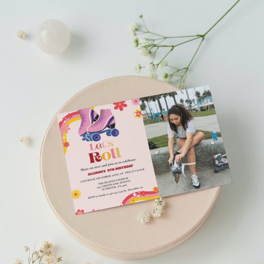 氷スケートで滑るレトログルービー誕生日レッツガールズ 案内状