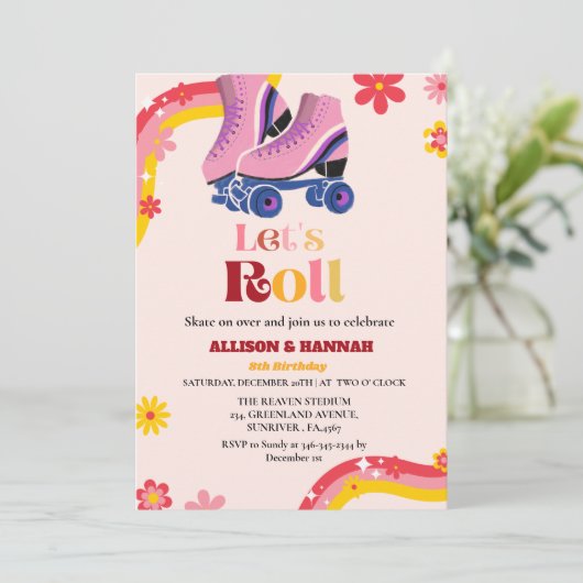 氷スケートで滑るレトログルーヴィツイン誕生日レッツ転がー 案内状 (スタンド正面)