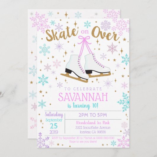 氷スケートで滑る招待状氷スケートで滑るパーティーガール 招待状 (正面/裏面)