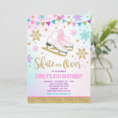 氷スケートで滑る招待状氷スケートで滑るパーティー金ゴールド 招待状 (スタンド正面)