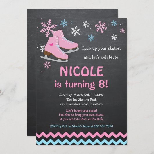 氷スケートで滑る招待状/氷スケートで滑る招待状 招待状 (正面/裏面)
