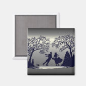 氷スケートで滑る池 – シルエット マグネット (正面/裏面)