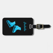 氷スケートで滑る荷物タグ姿スケートターコイズ ラゲッジタグ (正面横)