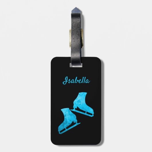 氷スケートで滑る荷物タグ姿スケートターコイズ ラゲッジタグ (裏面縦)