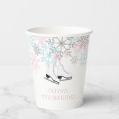 氷スケートで滑る誕生日スノーフレークスピンクブルーシルバー 紙コップ (正面)