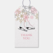 氷スケートで滑る誕生日ピンク金ゴールド雪片 ギフトタグ (正面)