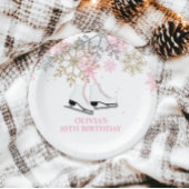 氷スケートで滑る誕生日ピンク金ゴールド雪片 ペーパープレート